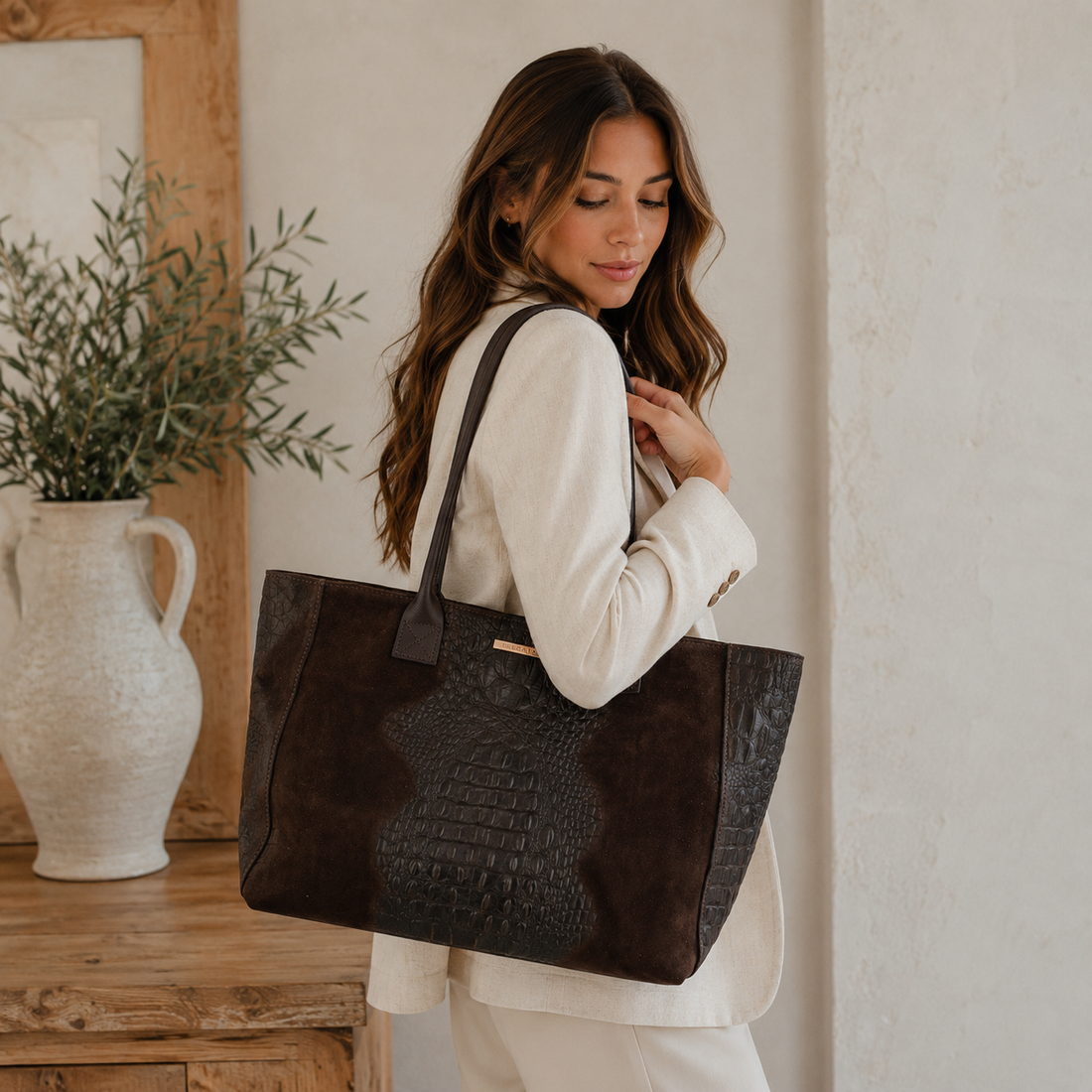 Bolso Shopper de Piel Pregato Velaria Chocolate