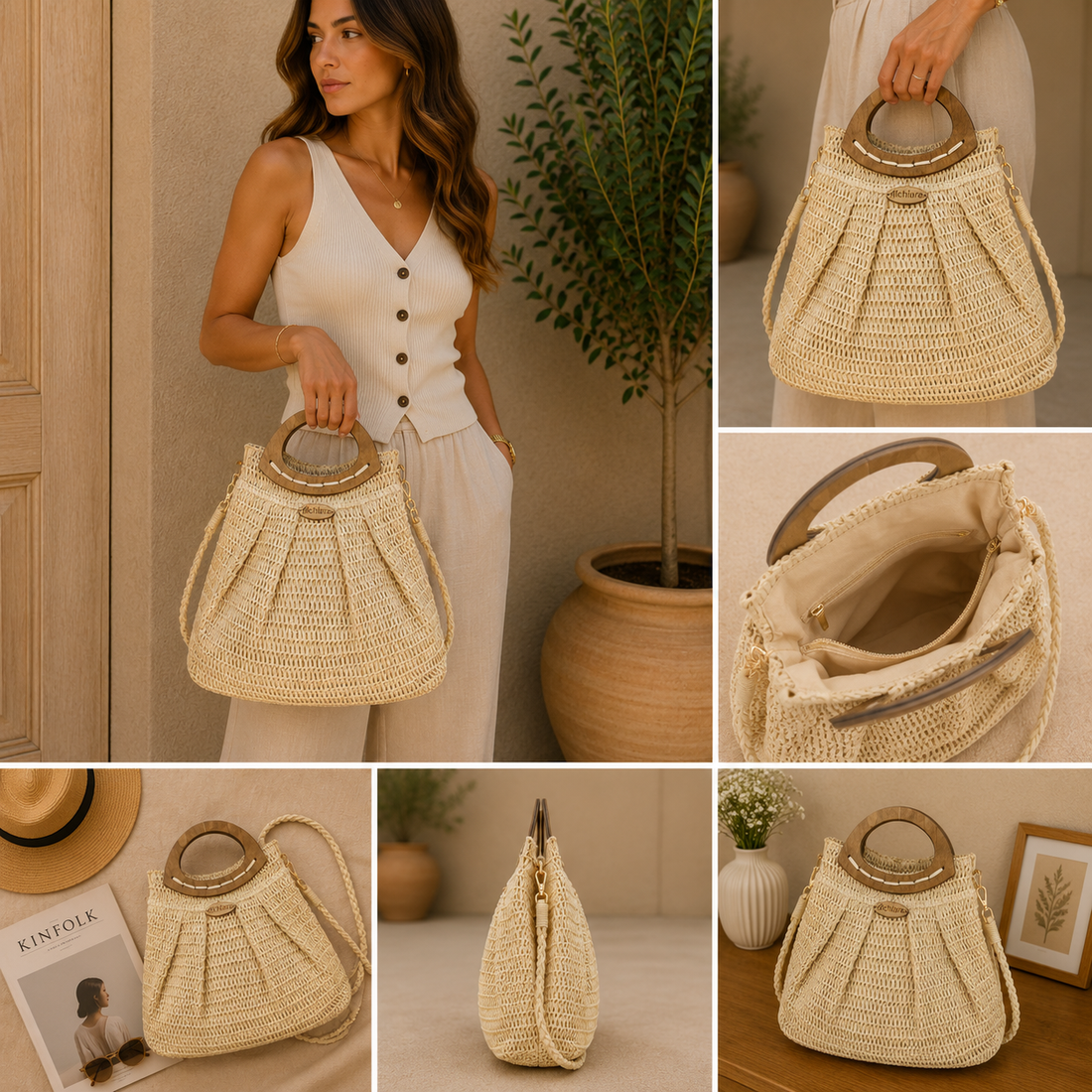 Bolso asa Alchiara Gaia Beige