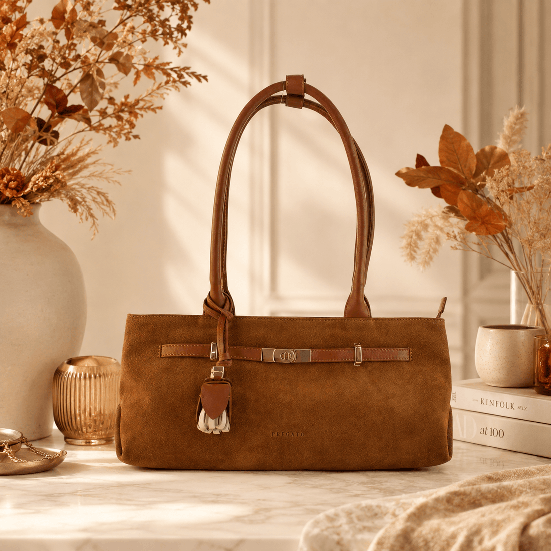 Bolso de hombro de Piel y Serraje Pregato Aurea Cuero