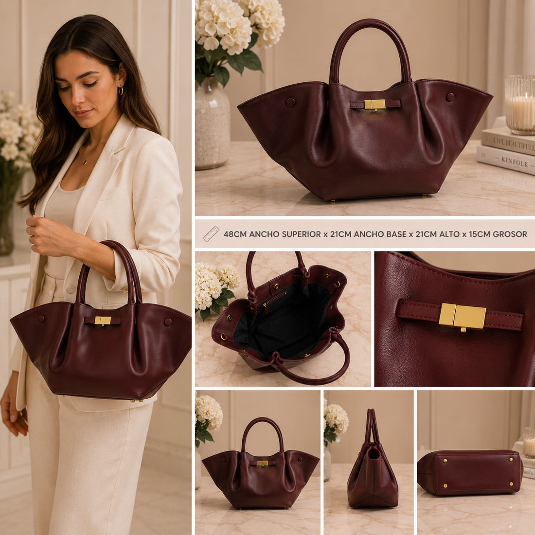 Bolso en Piel Pregato Libera Burdeos
