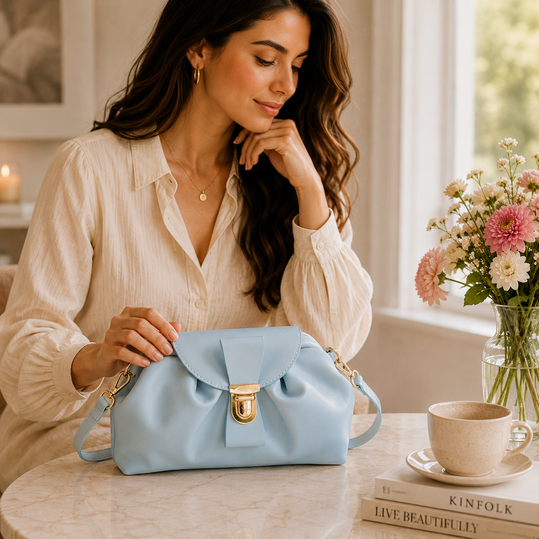 Bolso en Piel Pregato Dolce Azul cielo