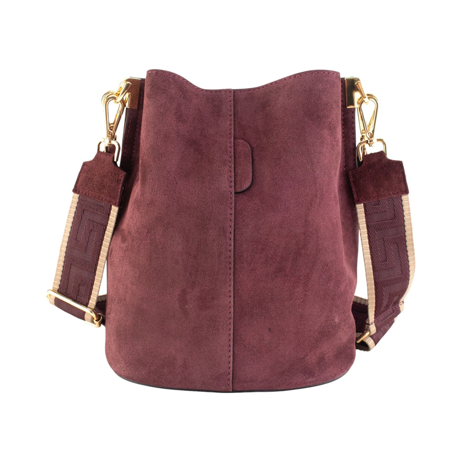 Bandolera Piel Pregato Secchio Peach Burdeos cinta Greca