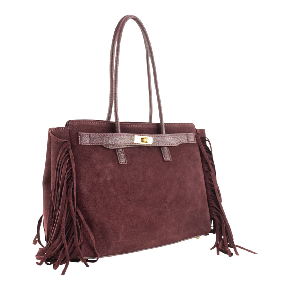 Bolso de Piel Pregato Roma Burdeos flecos