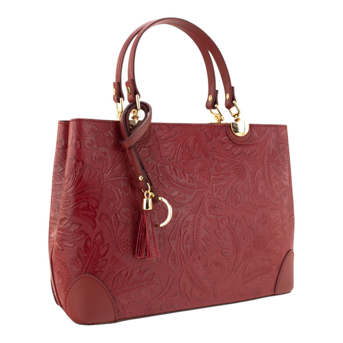 Bolso en piel Pregato Eleganza Grabado Rojo oscuro