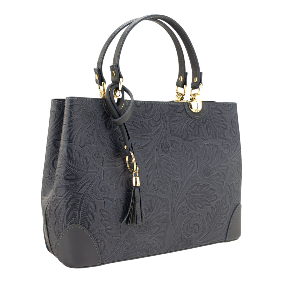 Bolso en piel Pregato Eleganza Grabado Gris azulado oscuro