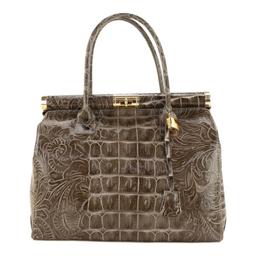 Bolso de mano en Piel Pregato Classic Special Croc Floral Taupe