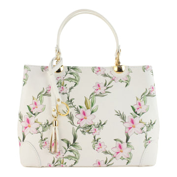 Bolso en piel Pregato Eleganza Sakura Rosas Blanco