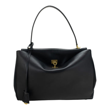 Bolso en piel Pregato Lussari Negro Herraje Dorado - 35cm