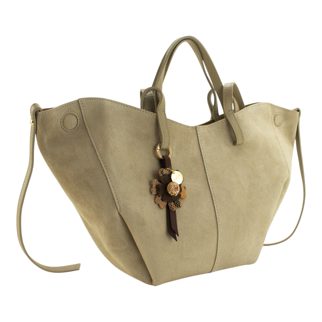 Bolso shopper Piel Pregato Venetto Flower Taupe claro