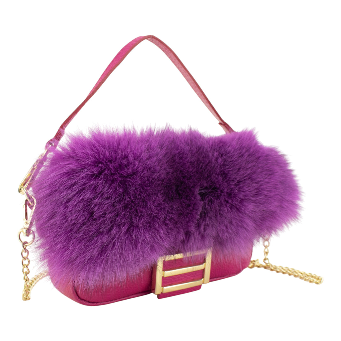 Mini Bolso de Piel y Pelo Natural Pregato Elettra Fucsia