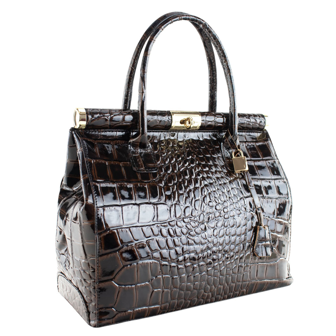 Bolso de mano en Piel Pregato Classic Special Croc Marrón oscuro