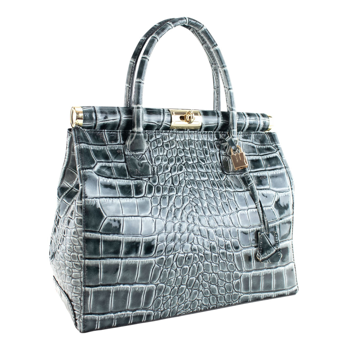 Bolso de mano en Piel Pregato Classic Special Croc Gris