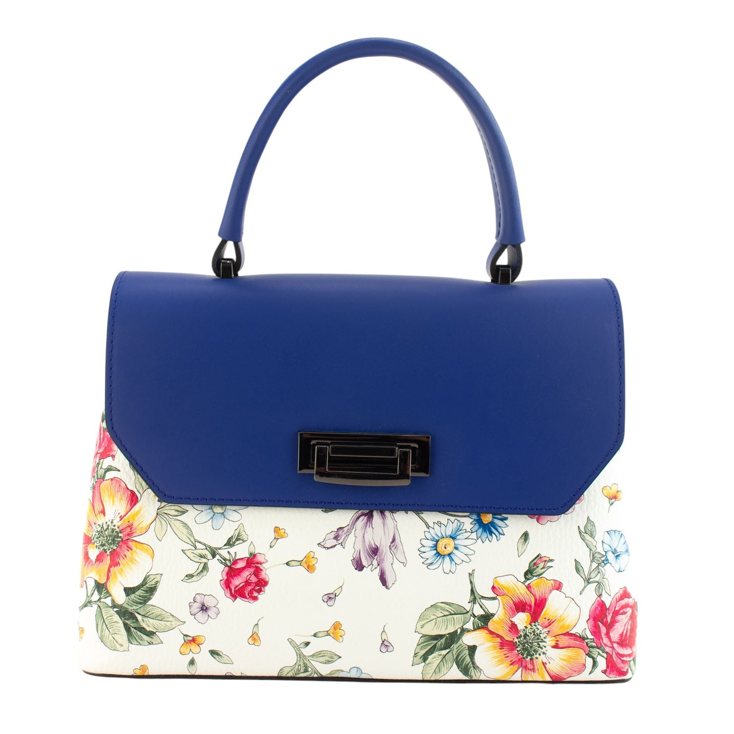 Bolso con solapa en piel Pregato Passione Azul Floral