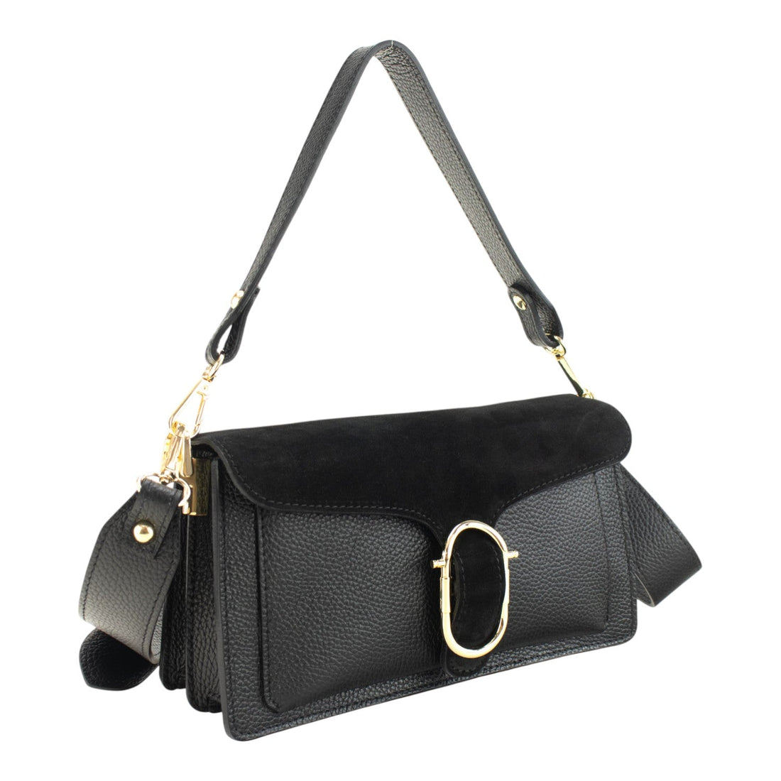 Bandolera Piel Pregato Fíbula Ante Negro - KimondoShop