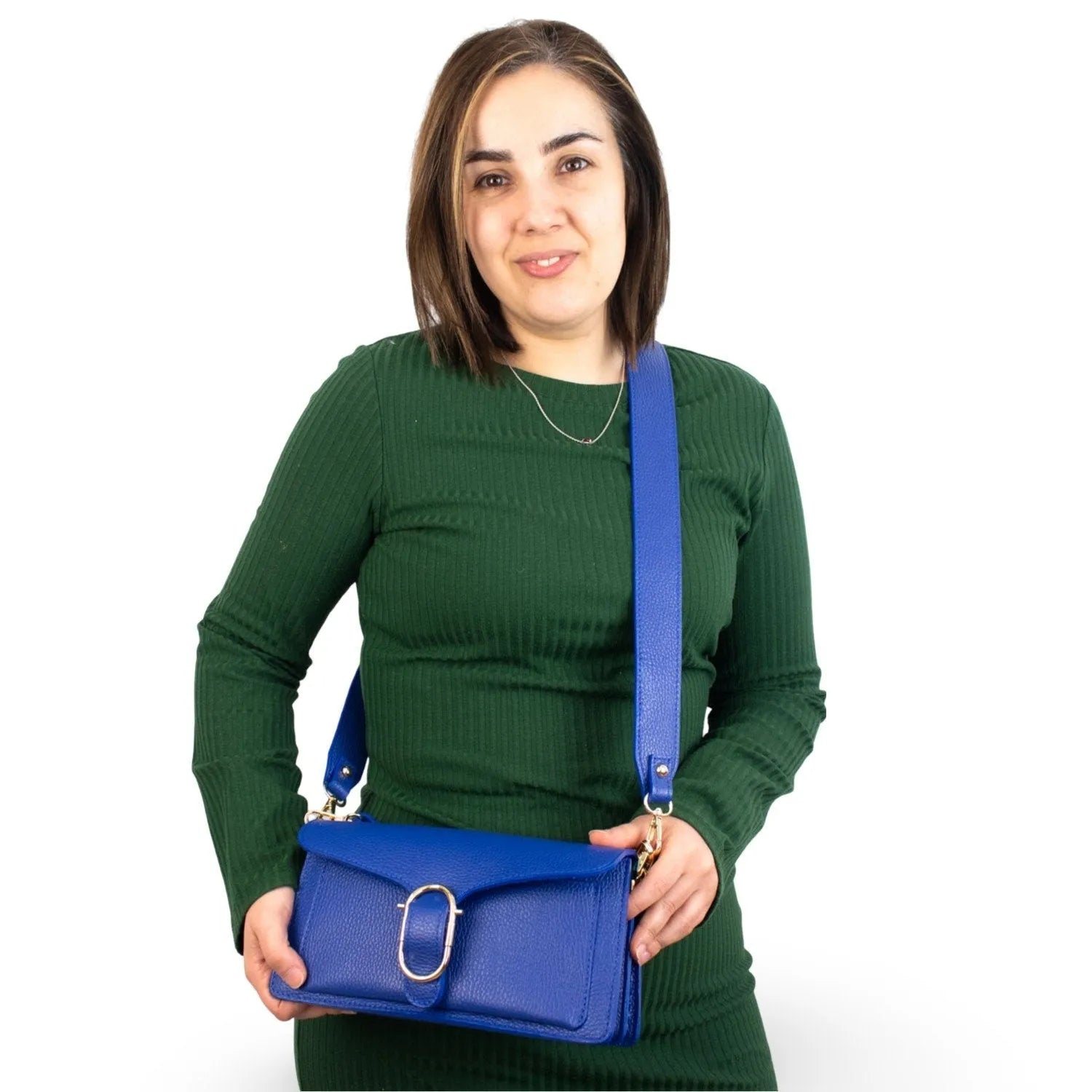 Bandolera Piel Pregato Fíbula Azul eléctrico - KimondoShop