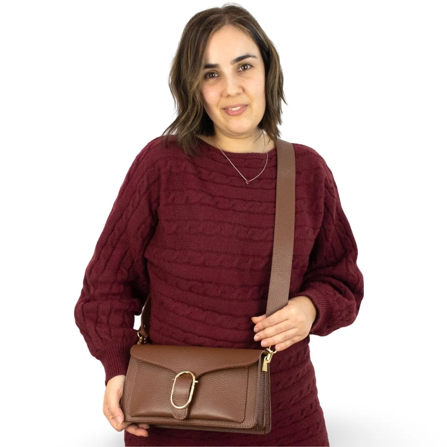 Bandolera Piel Pregato Fíbula Marrón - KimondoShop