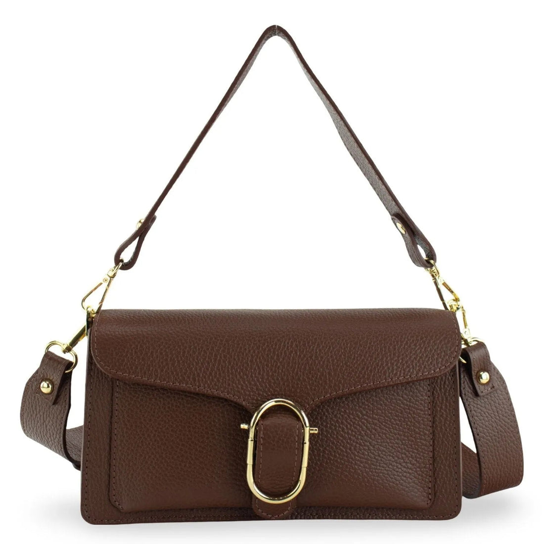 Bandolera Piel Pregato Fíbula Marrón - KimondoShop