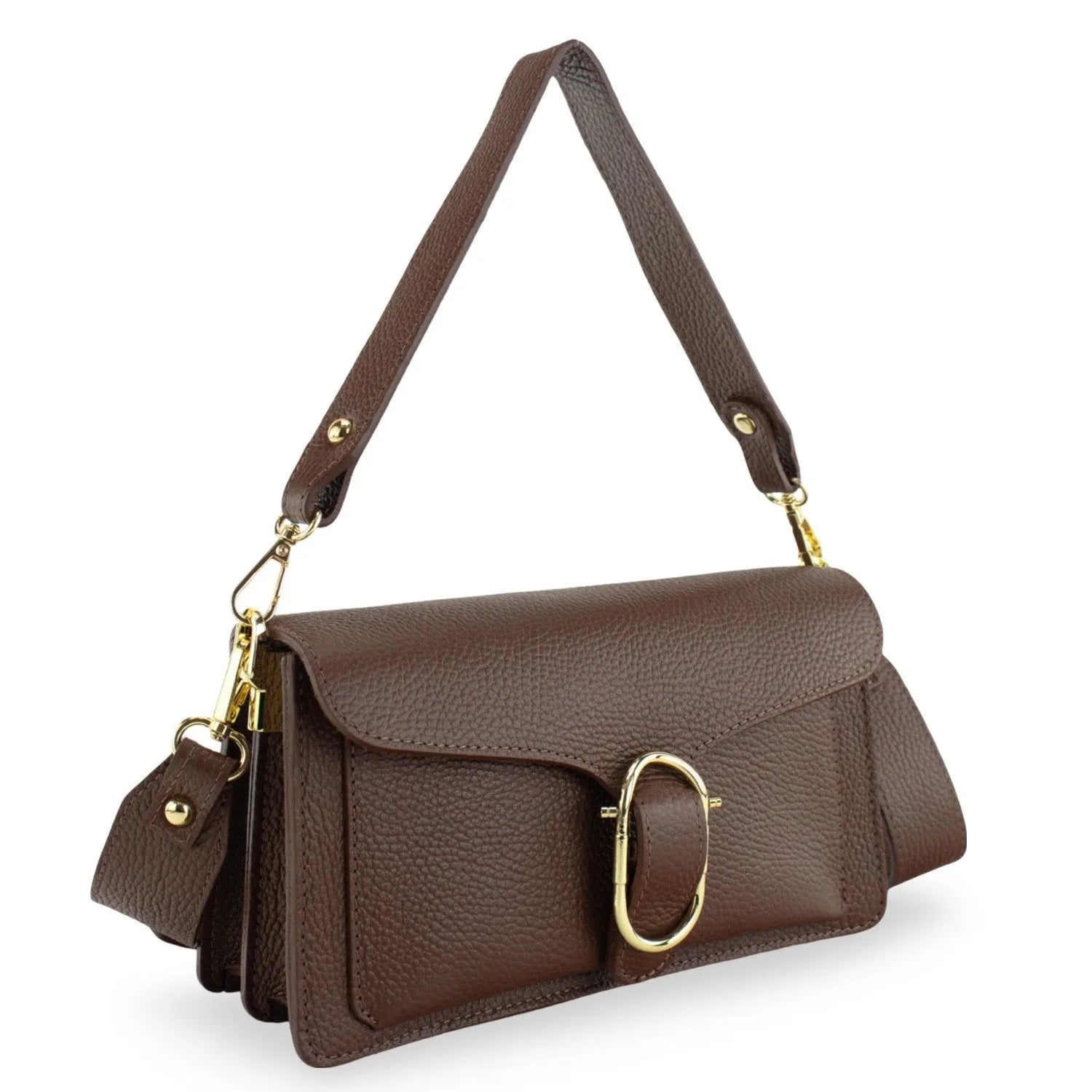 Bandolera Piel Pregato Fíbula Marrón - KimondoShop