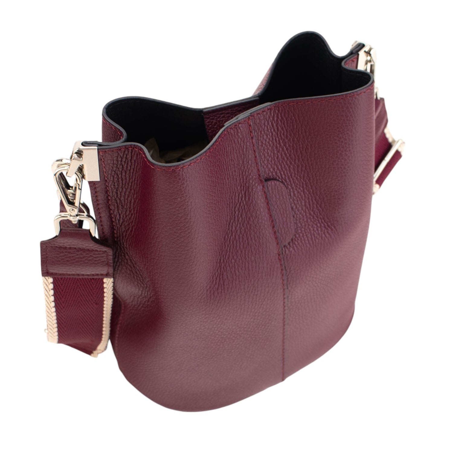 Bandolera Piel Pregato Secchio Burdeos cinta lisa - KimondoShop