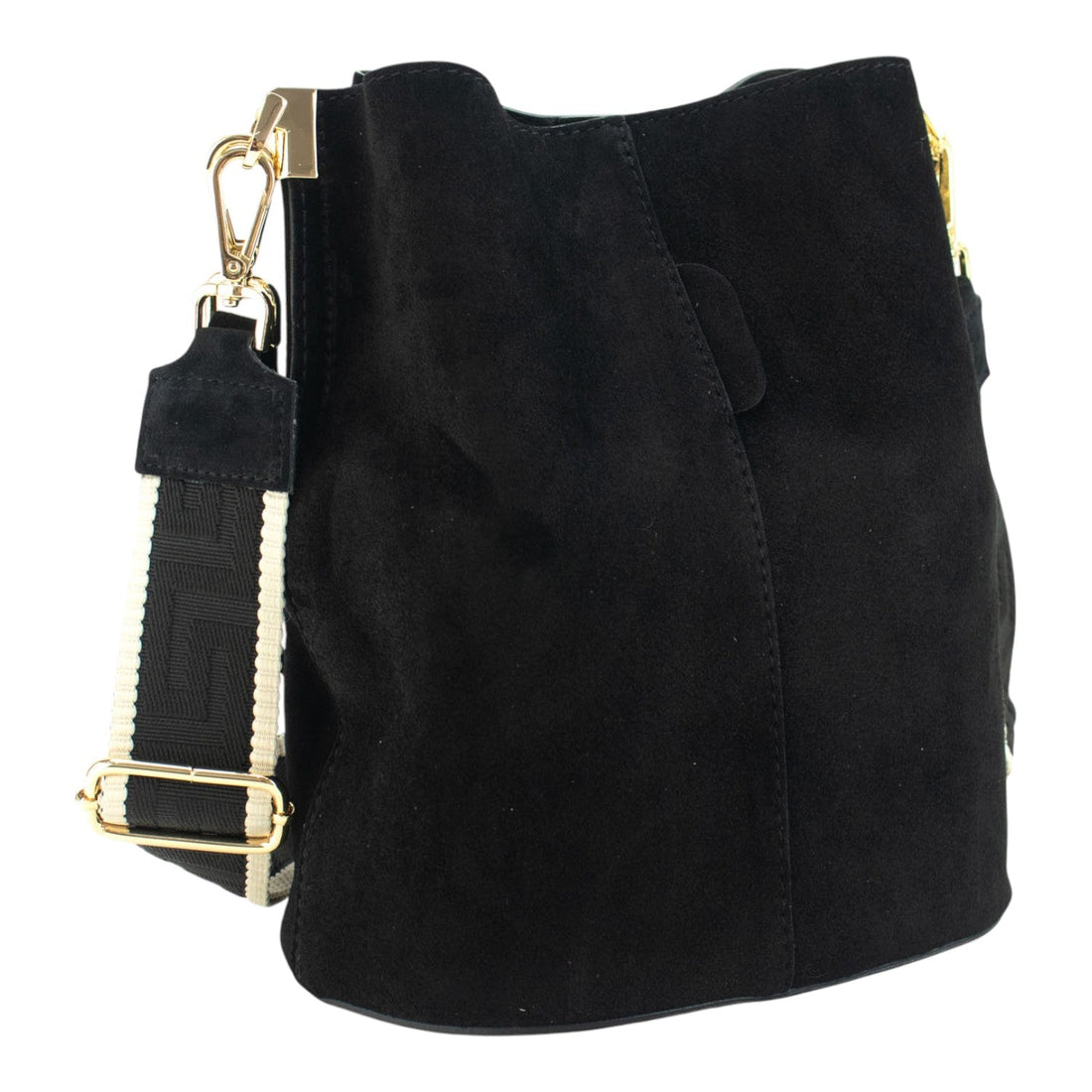 Bandolera Piel Pregato Secchio Peach Negro - KimondoShop