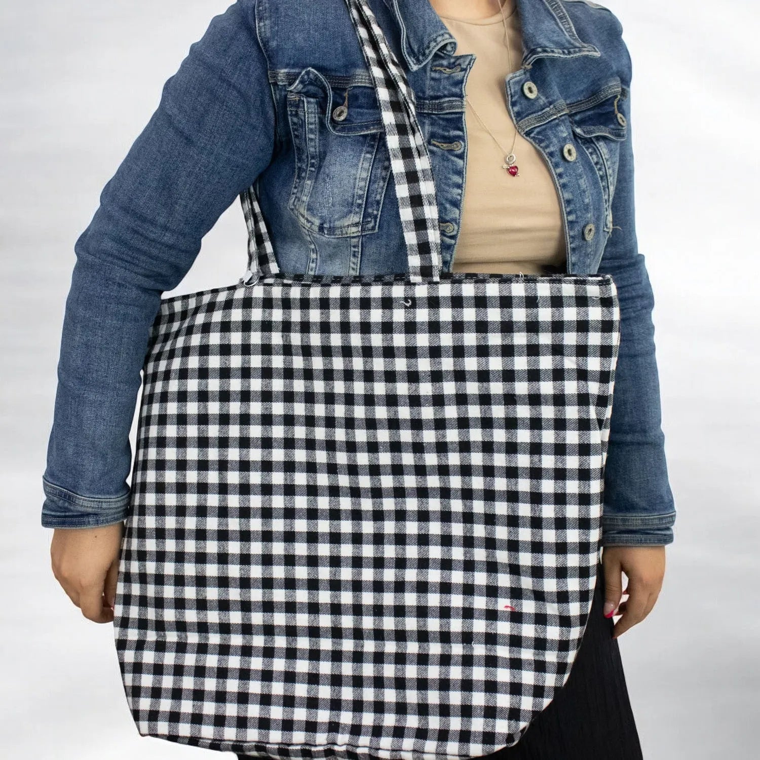 Bolsa totebag La Matilda Vichy negro - KimondoShop