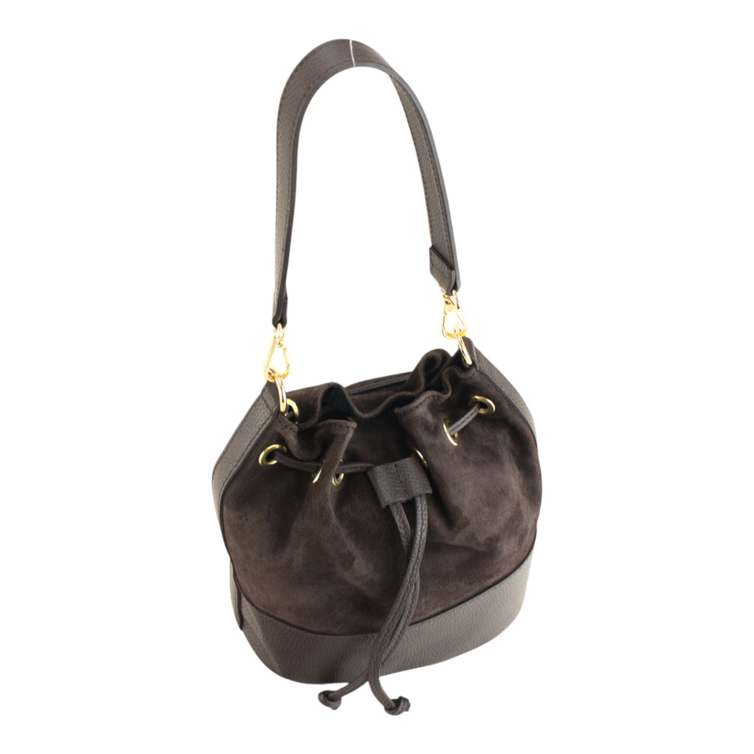 Bolso bombonera en Piel Pregato Ayra Ante Chocolate - KimondoShop