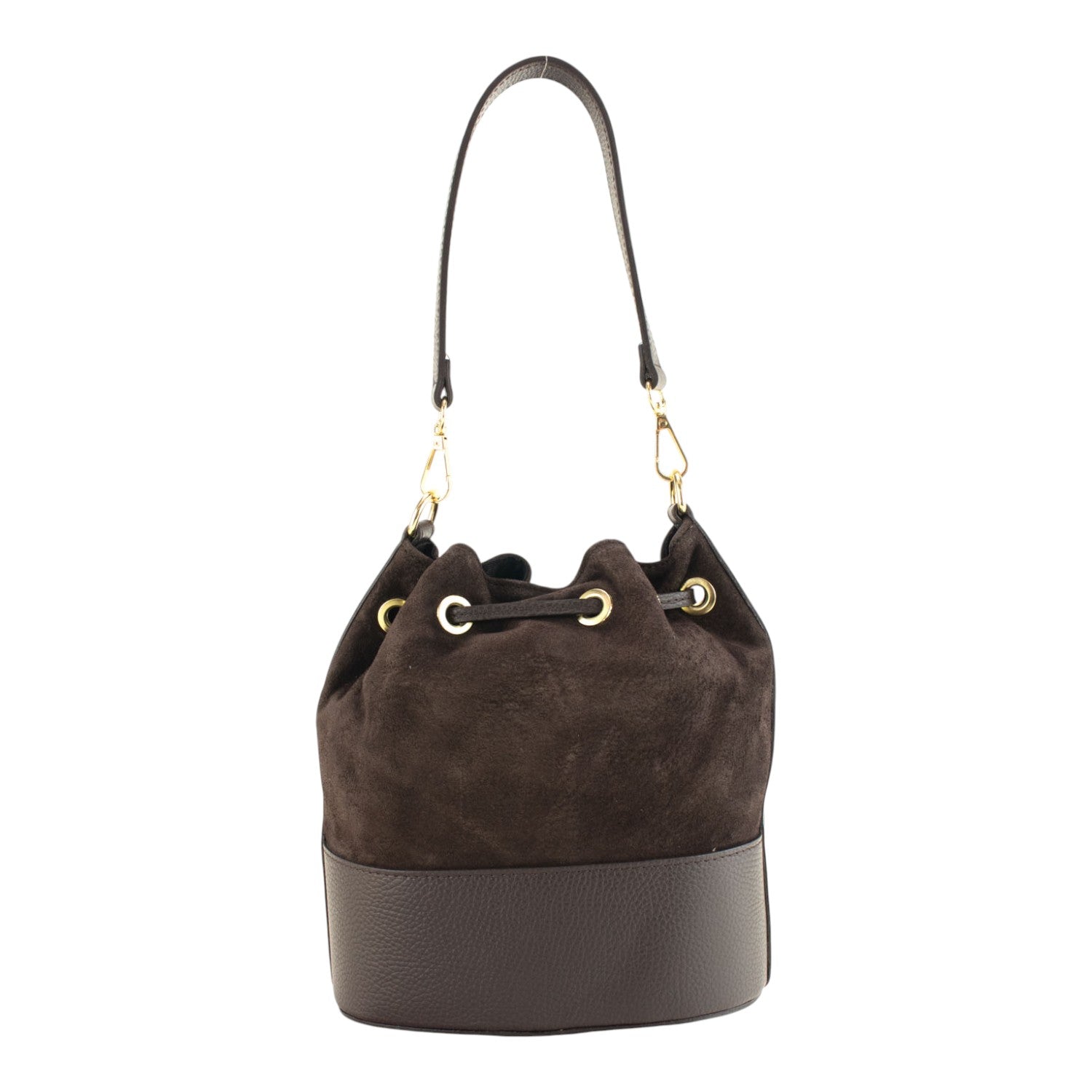 Bolso bombonera en Piel Pregato Ayra Ante Chocolate - KimondoShop