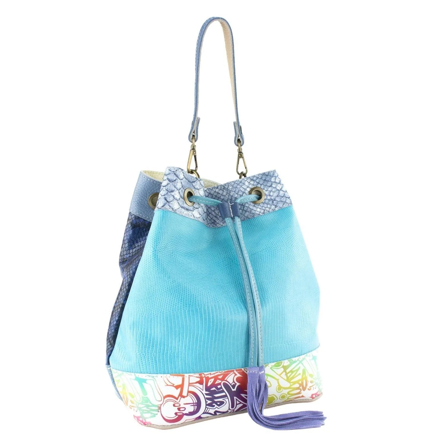 Bolso bombonera en Piel Pregato Simona Azul cian - KimondoShop