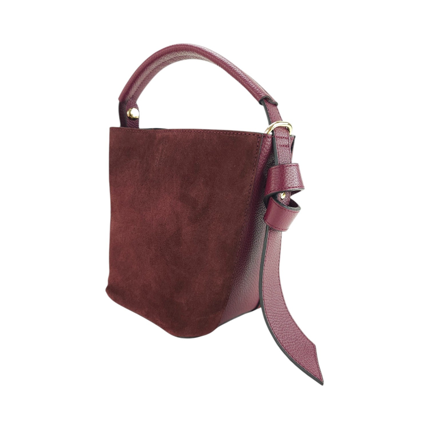 Bolso bucket en Piel Pregato Alessia Ante Burdeos - KimondoShop