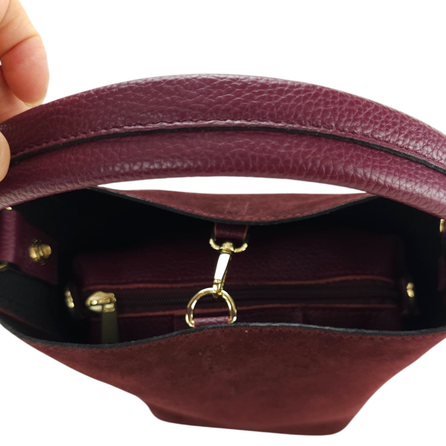 Bolso bucket en Piel Pregato Alessia Ante Burdeos - KimondoShop