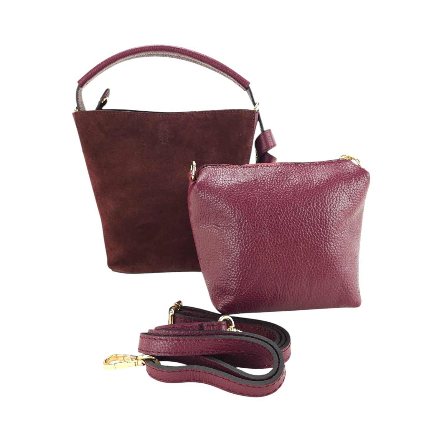 Bolso bucket en Piel Pregato Alessia Ante Burdeos - KimondoShop