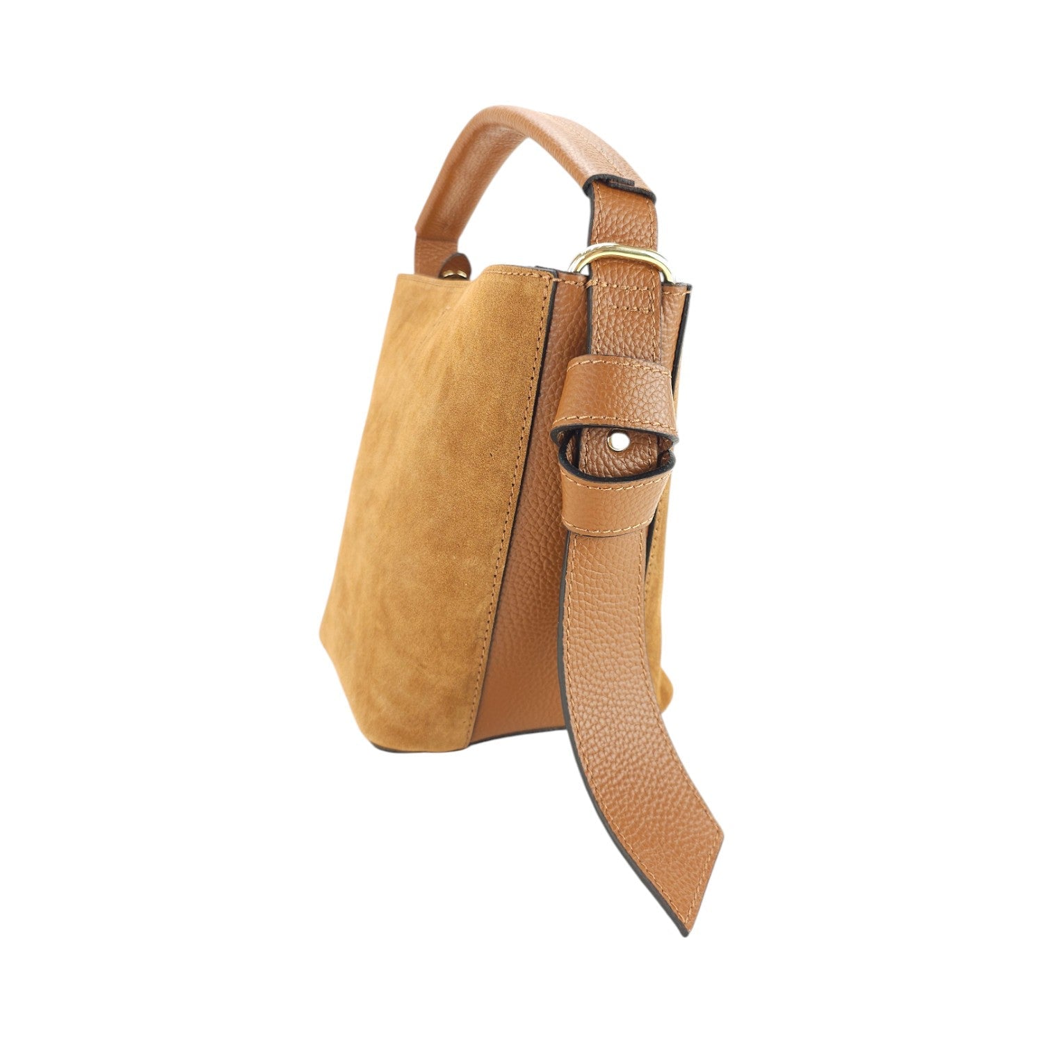 Bolso bucket en Piel Pregato Alessia Ante Camel - KimondoShop