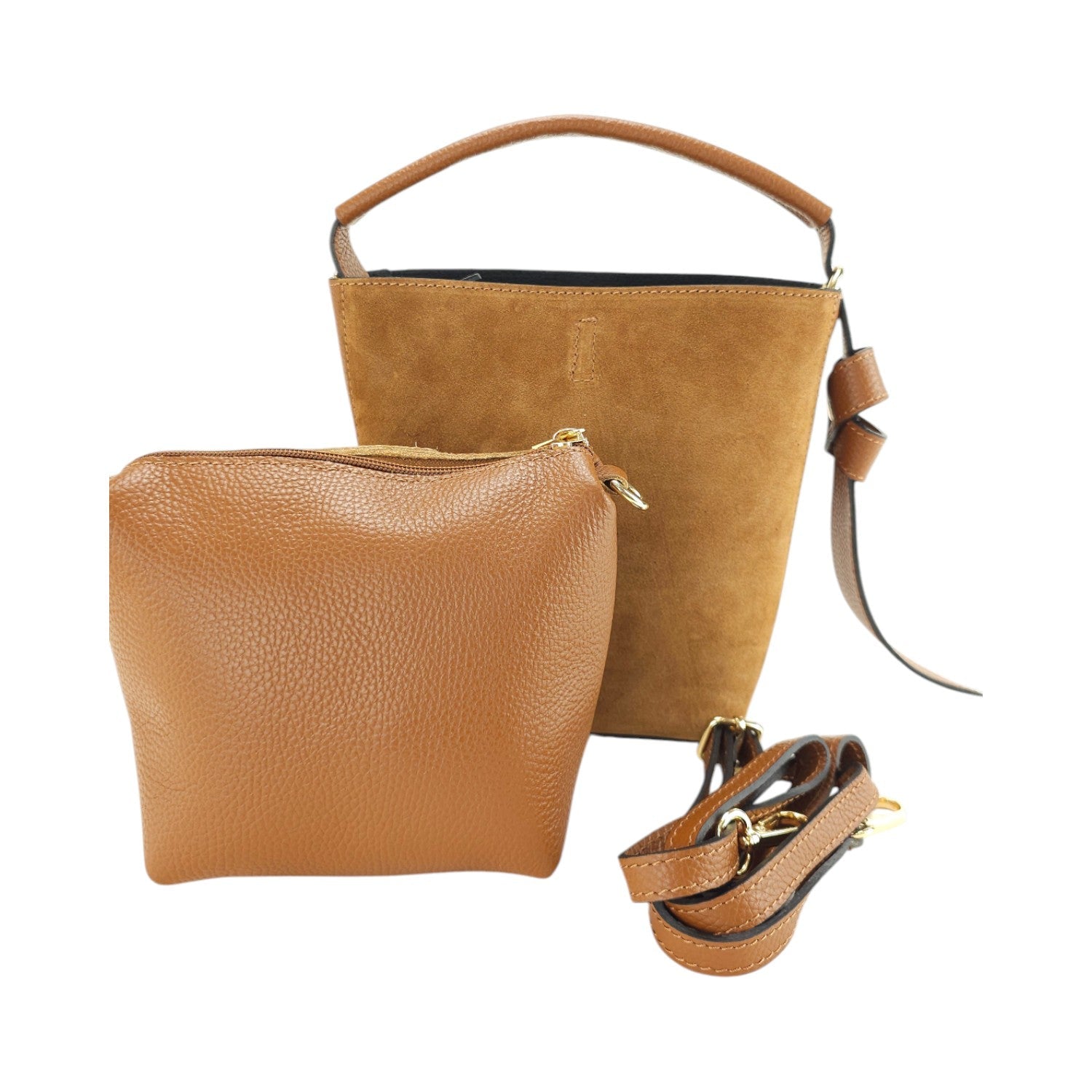 Bolso bucket en Piel Pregato Alessia Ante Camel - KimondoShop