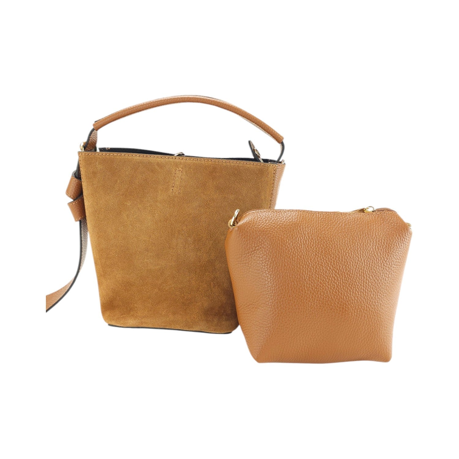 Bolso bucket en Piel Pregato Alessia Ante Camel - KimondoShop