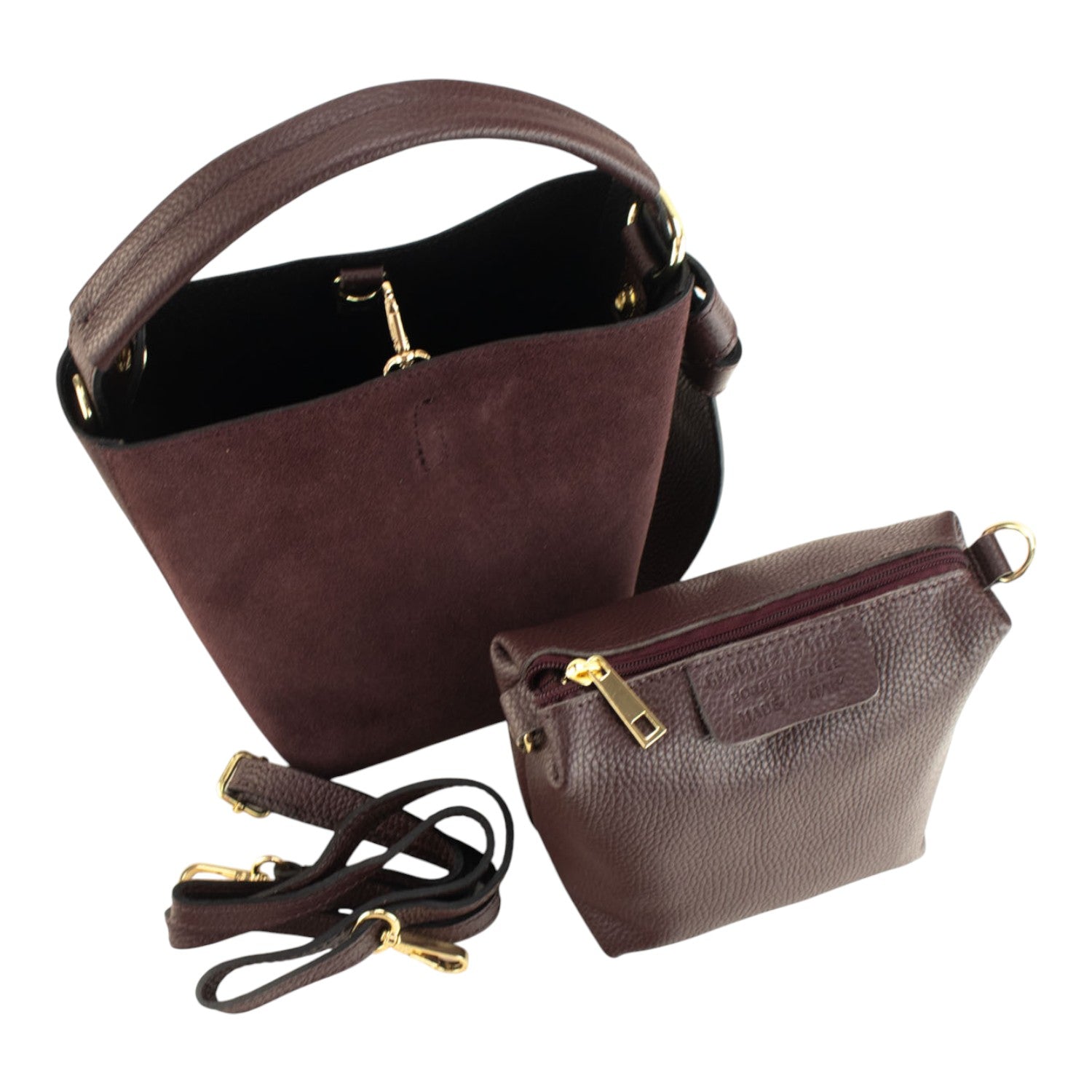 Bolso bucket en Piel Pregato Alessia Ante Granate - KimondoShop