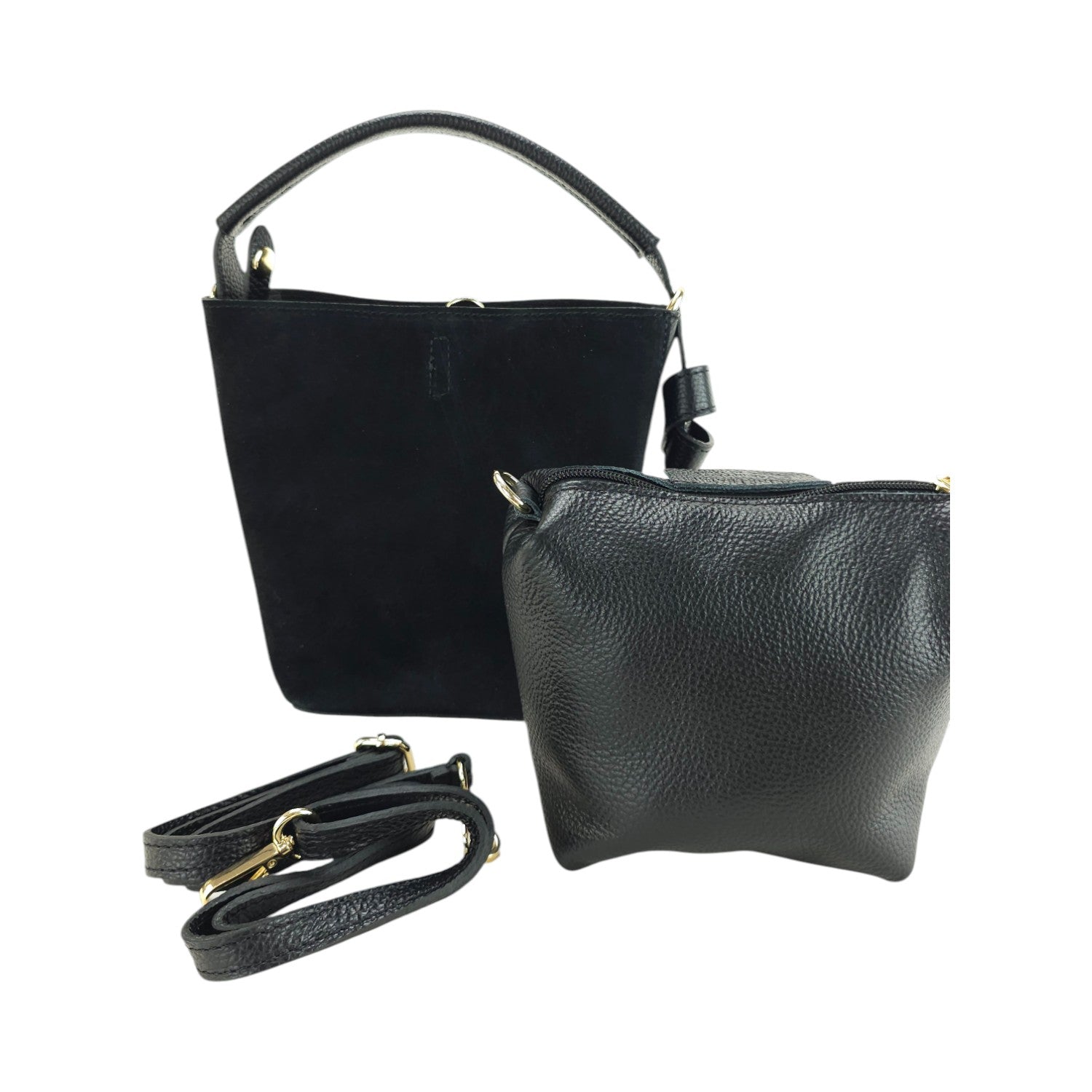 Bolso bucket en Piel Pregato Alessia Ante Negro - KimondoShop