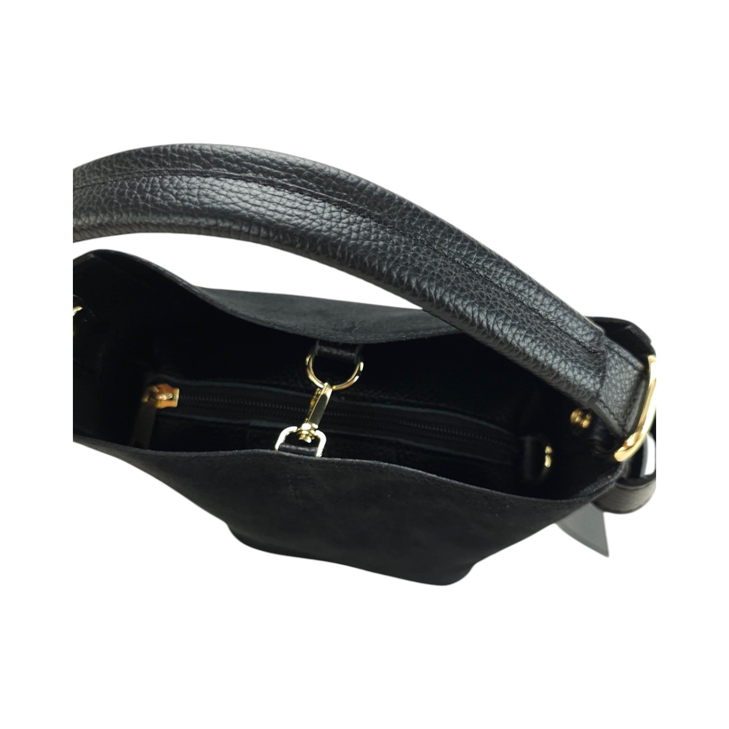 Bolso bucket en Piel Pregato Alessia Ante Negro - KimondoShop