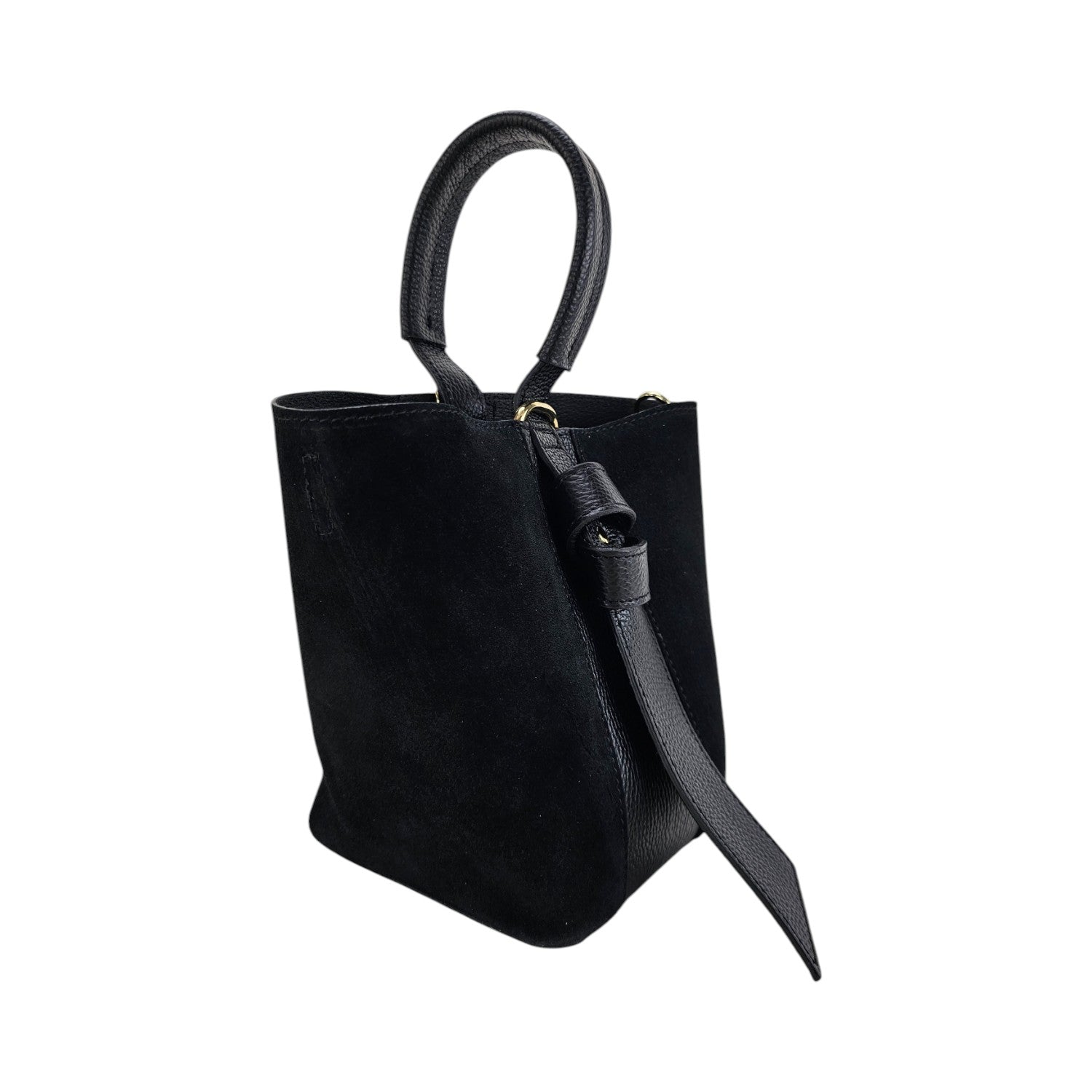 Bolso bucket en Piel Pregato Alessia Ante Negro - KimondoShop
