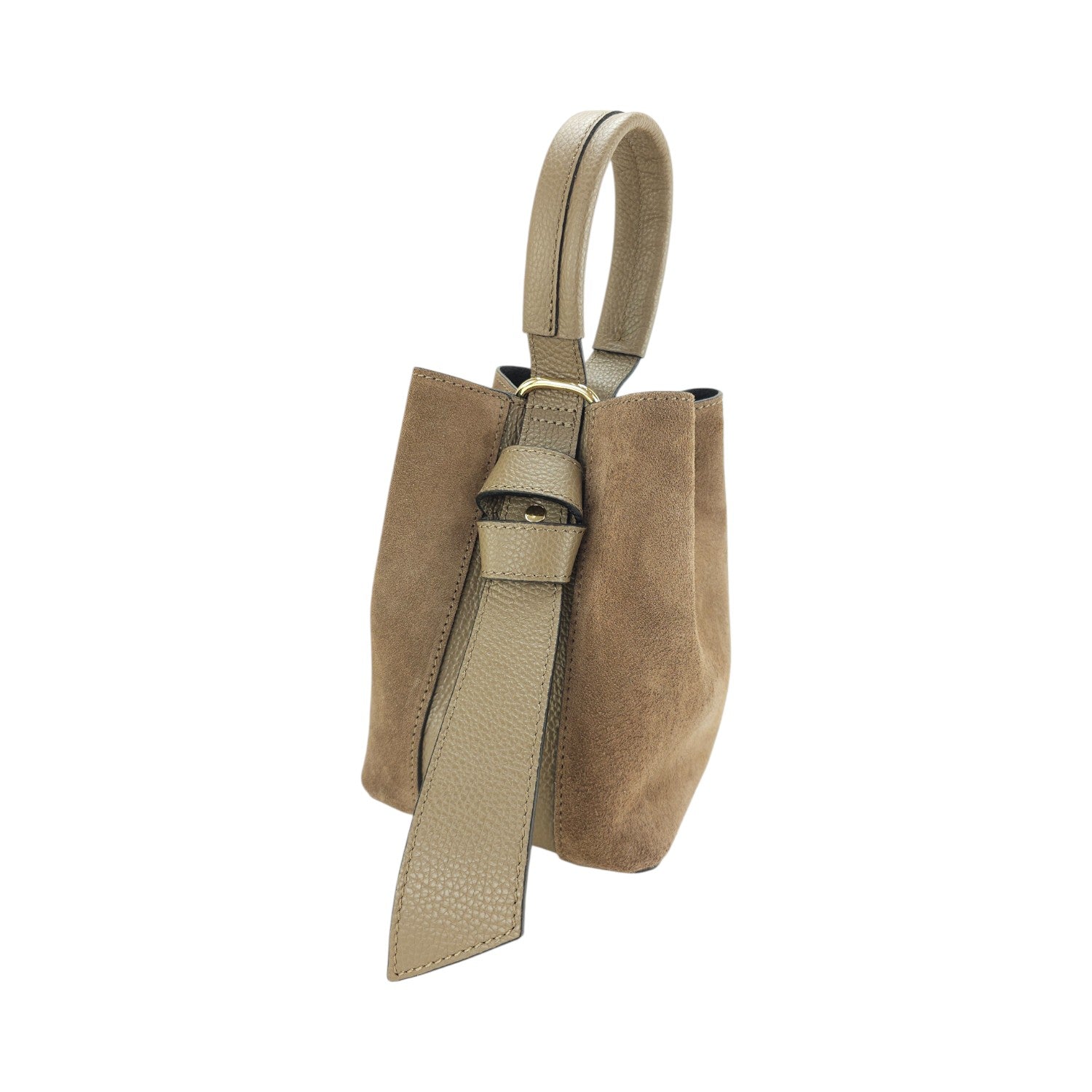 Bolso bucket en Piel Pregato Alessia Ante Taupe - KimondoShop