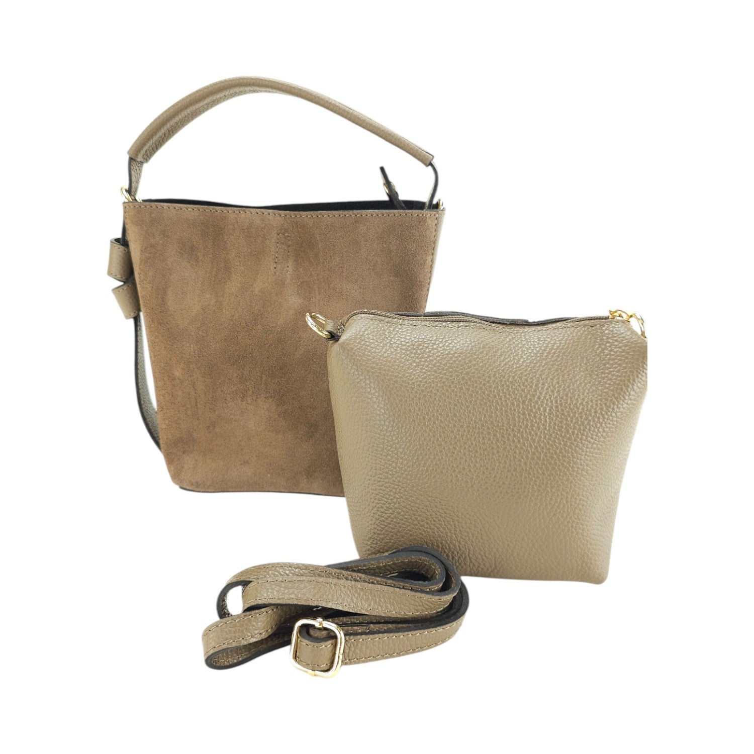 Bolso bucket en Piel Pregato Alessia Ante Taupe - KimondoShop