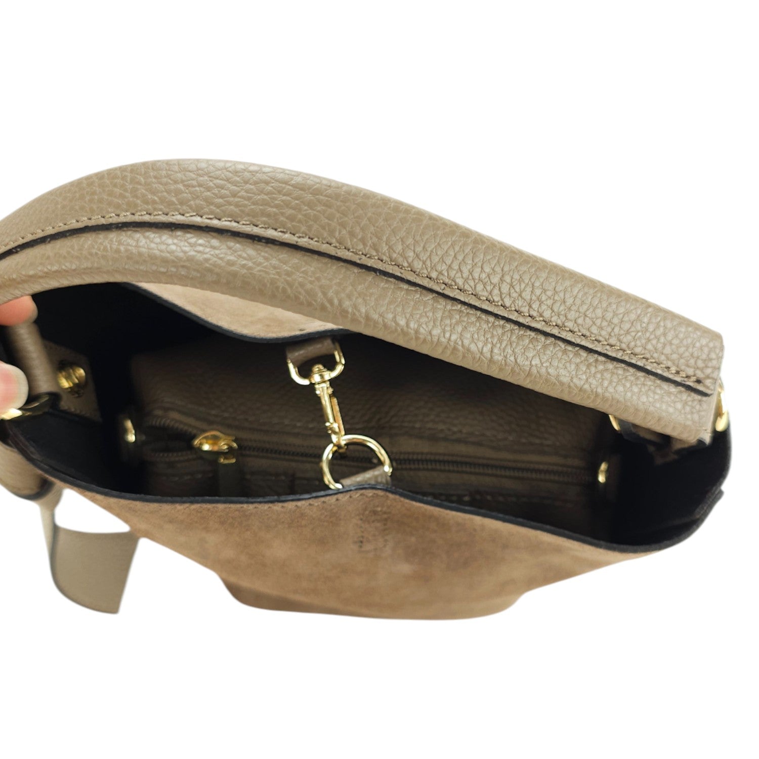 Bolso bucket en Piel Pregato Alessia Ante Taupe - KimondoShop