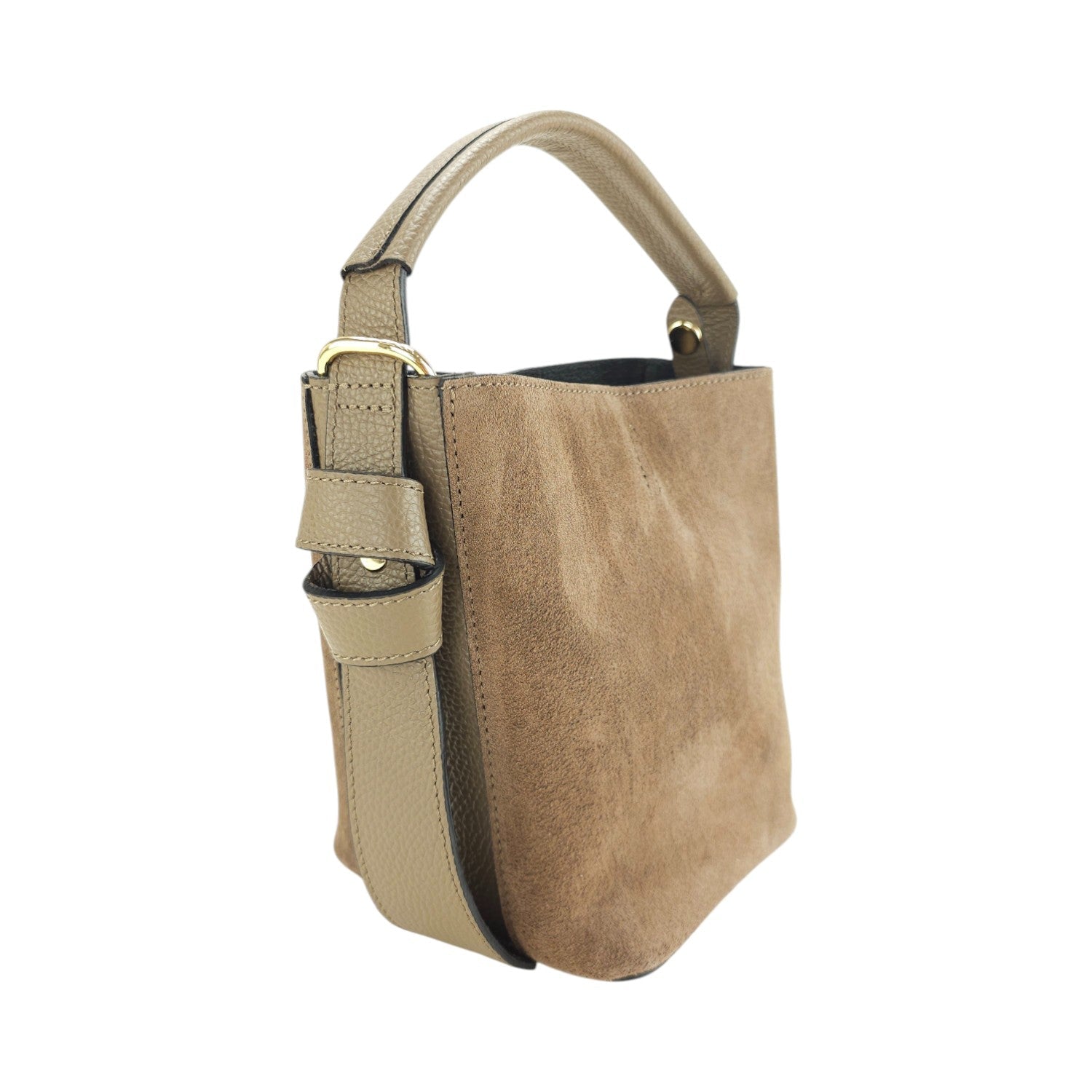 Bolso bucket en Piel Pregato Alessia Ante Taupe - KimondoShop
