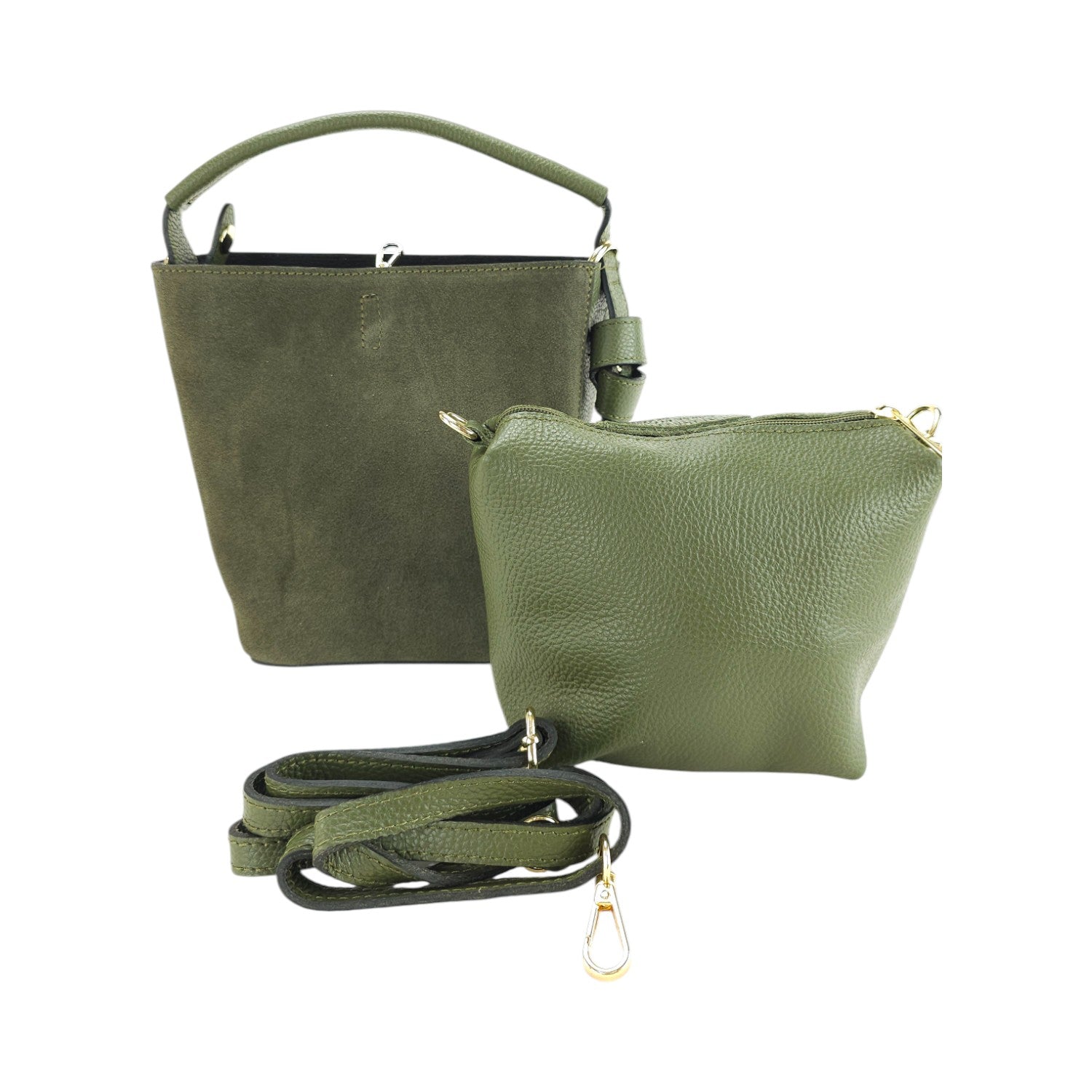 Bolso bucket en Piel Pregato Alessia Ante Verde - KimondoShop