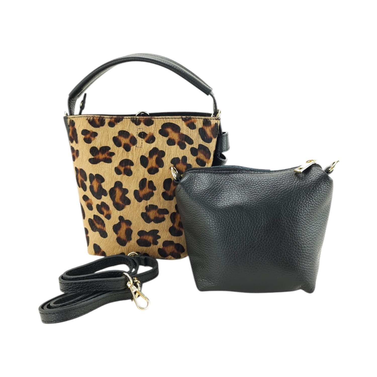 Bolso bucket en Piel Pregato Alessia Premium Leopardo - KimondoShop