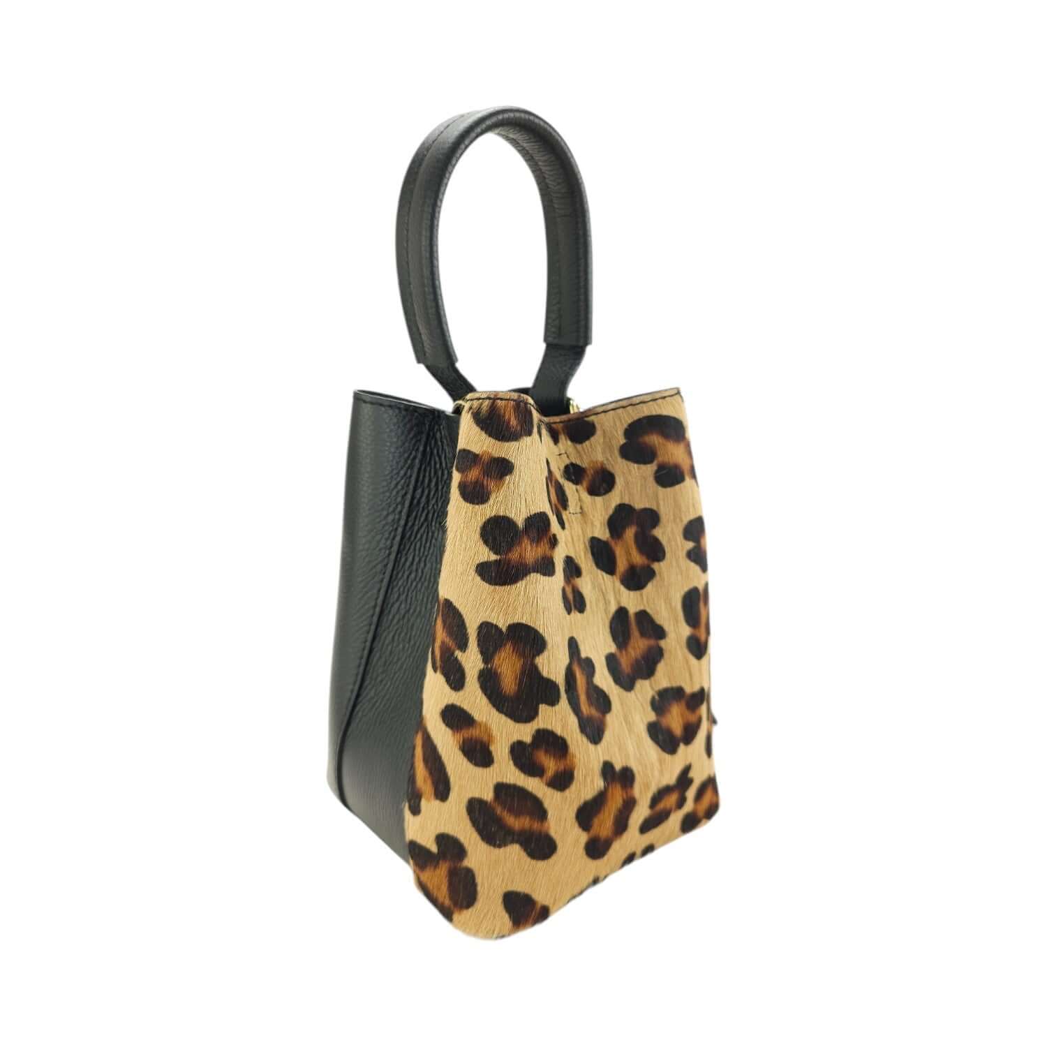 Bolso bucket en Piel Pregato Alessia Premium Leopardo - KimondoShop