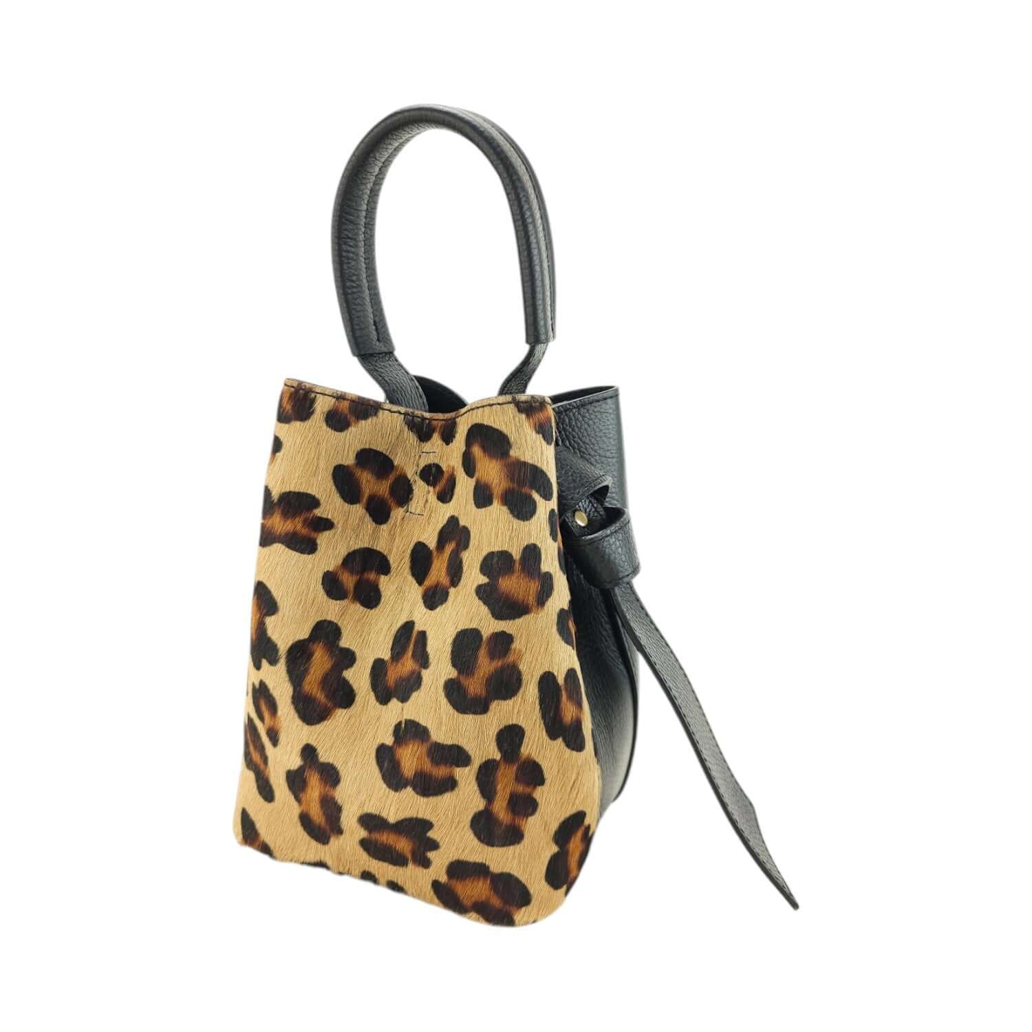 Bolso bucket en Piel Pregato Alessia Premium Leopardo - KimondoShop