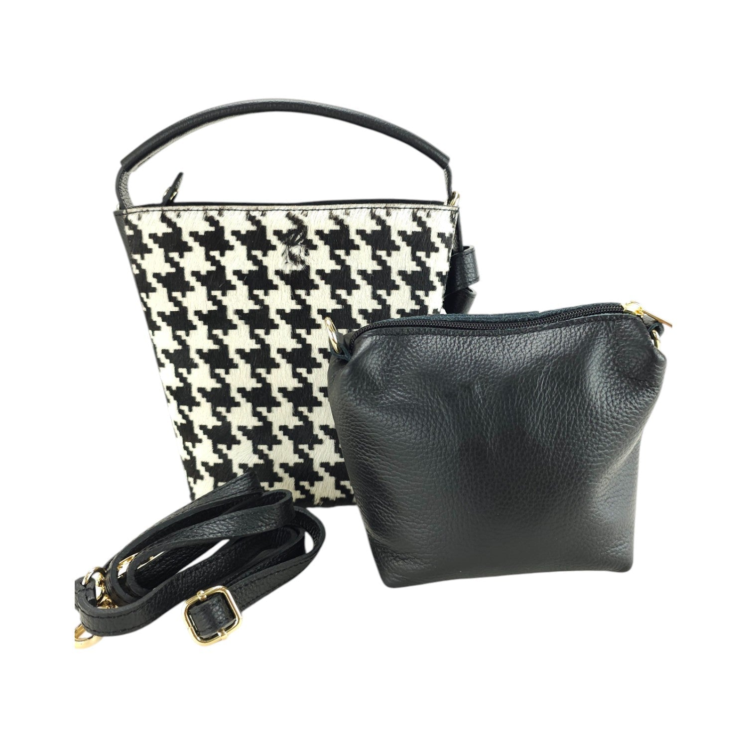 Bolso bucket en Piel Pregato Alessia Premium Pata de Gallo - KimondoShop