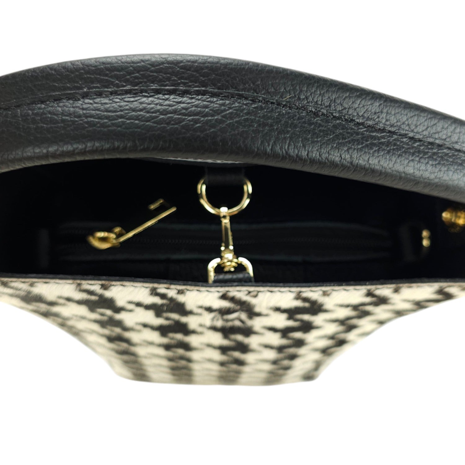 Bolso bucket en Piel Pregato Alessia Premium Pata de Gallo - KimondoShop