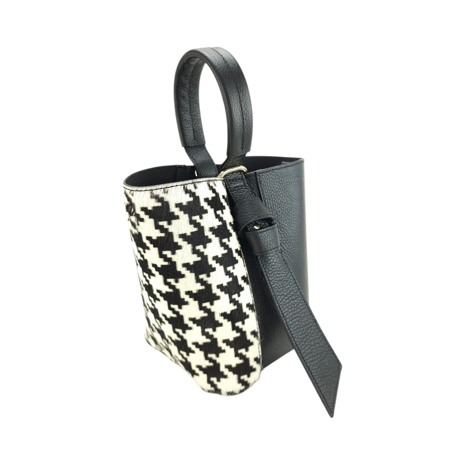 Bolso bucket en Piel Pregato Alessia Premium Pata de Gallo - KimondoShop