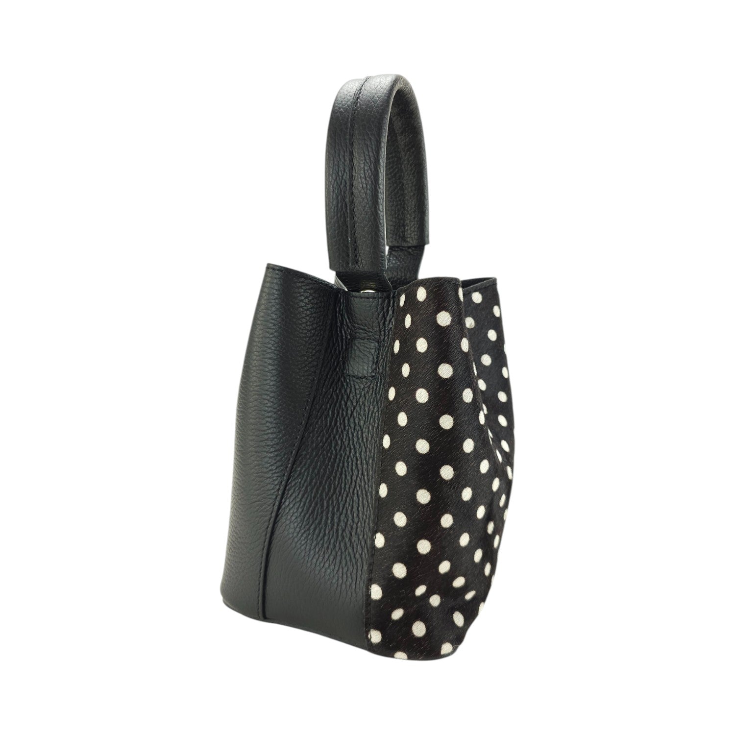 Bolso bucket en Piel Pregato Alessia Premium Topos Negro - KimondoShop